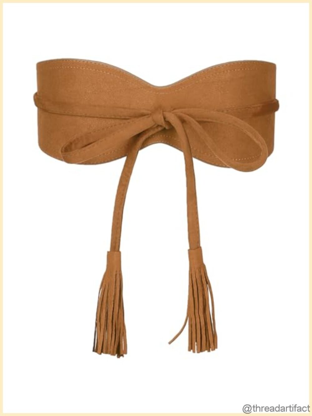 Faux Suede Tassel Belt Vintage Bow Tie Corset Cinch Obi Waistband for Dress